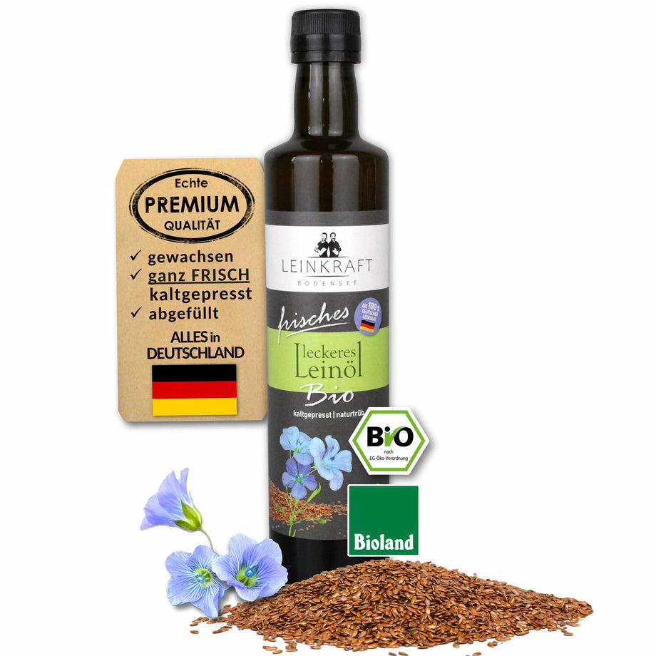 Frisch auf Bestellung kaltgepresstes Bioland Leinöl aus DE Leinsaat kaufen – Leinkraft