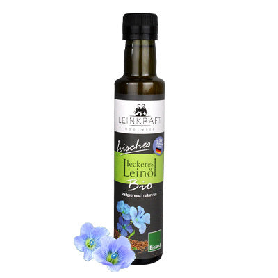 Flasche Bio-Leinöl von Leinkraft Bodensee